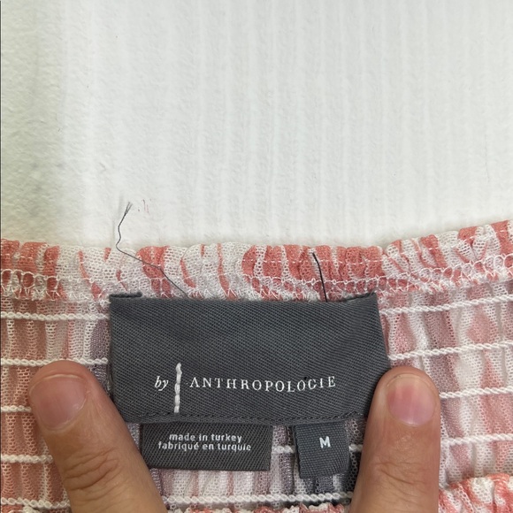 Anthropologie - Rouen Coral Watercolor Abstract Smocked Square Neck Blouse Med - Picture 9 of 11